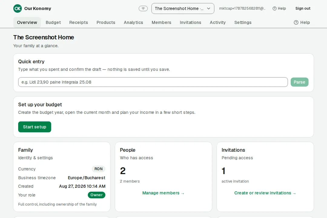 The app's month overview: planned versus actual for the open month